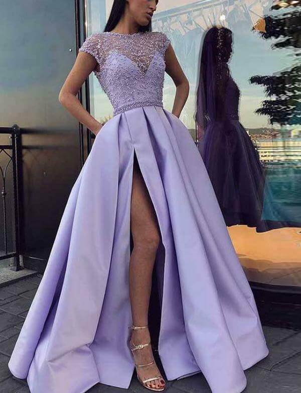 A Line Lavender Prom Dresses Satin ...